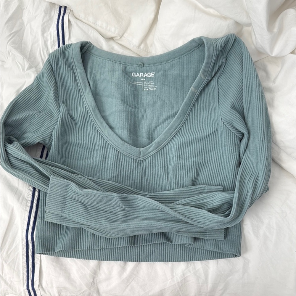 Garage Green Fitted Ribbed Blouse